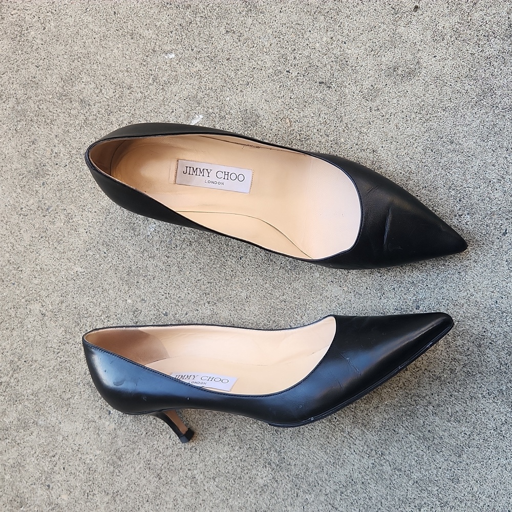 Jimmy Choo Black Pointed Toe Leather Heels - Picture 3 of 16